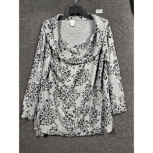 Chico's Zenergy Animal-Print Tunic Top Womens Size 12/14 Gray Brushed Fleece